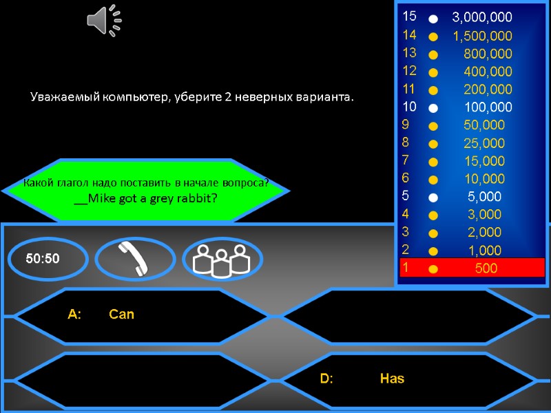 Какой глагол надо поставить в начале вопроса? __Mike got a grey rabbit?  Уважаемый